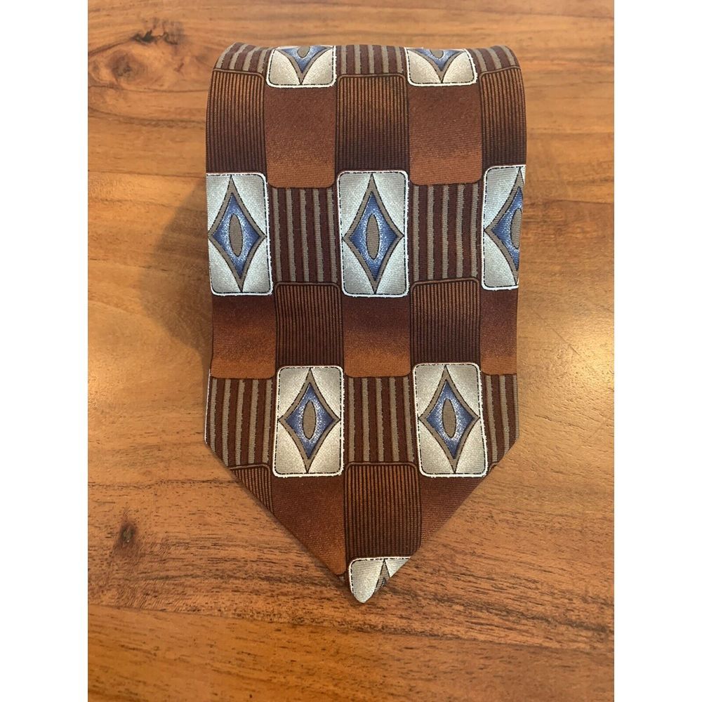 Henry Grethel 100% Italian Silk Copper Burnt Orange Geometric Tie Made In USA